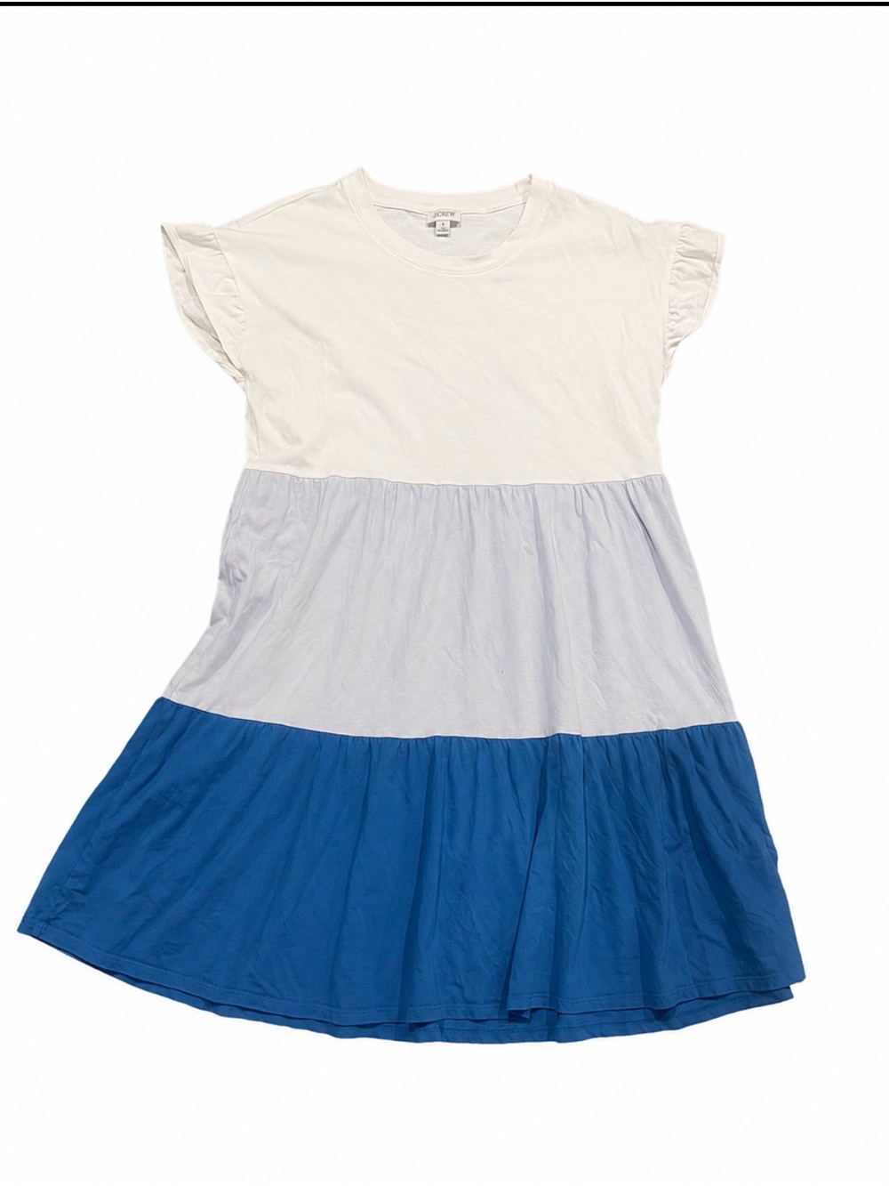 J. Crew White, Light Blue & Royal Blue Tiered Dress